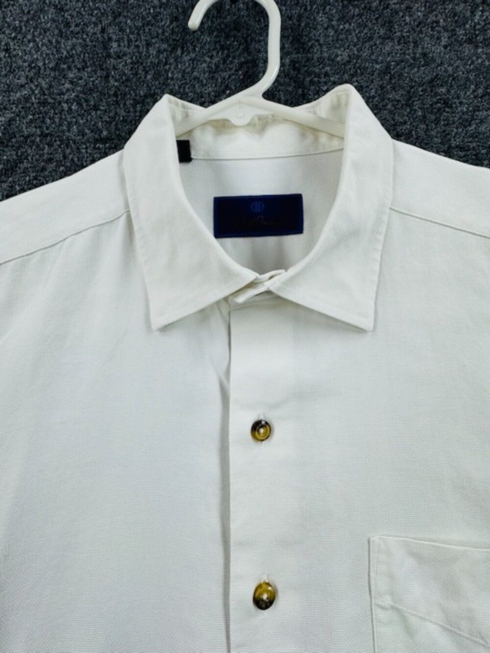David Donahue XL White Logo Mens All Cotton Shirt Long Sleeve Pocket Solid Adult